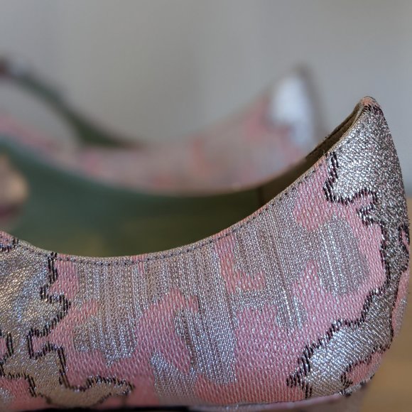 PRADA Vintage Brocade Pink Silver Metallic heels - Picture 5 of 10